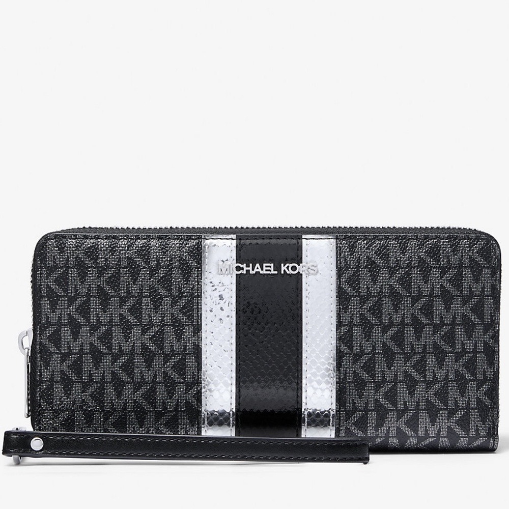Michael Kors Jet Set Travel Large Signature Logo and Metallic Continental Wallet - Picture 3 of 16